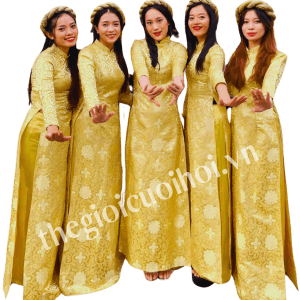 Áo Dài Bưng Quả Màu Vàng